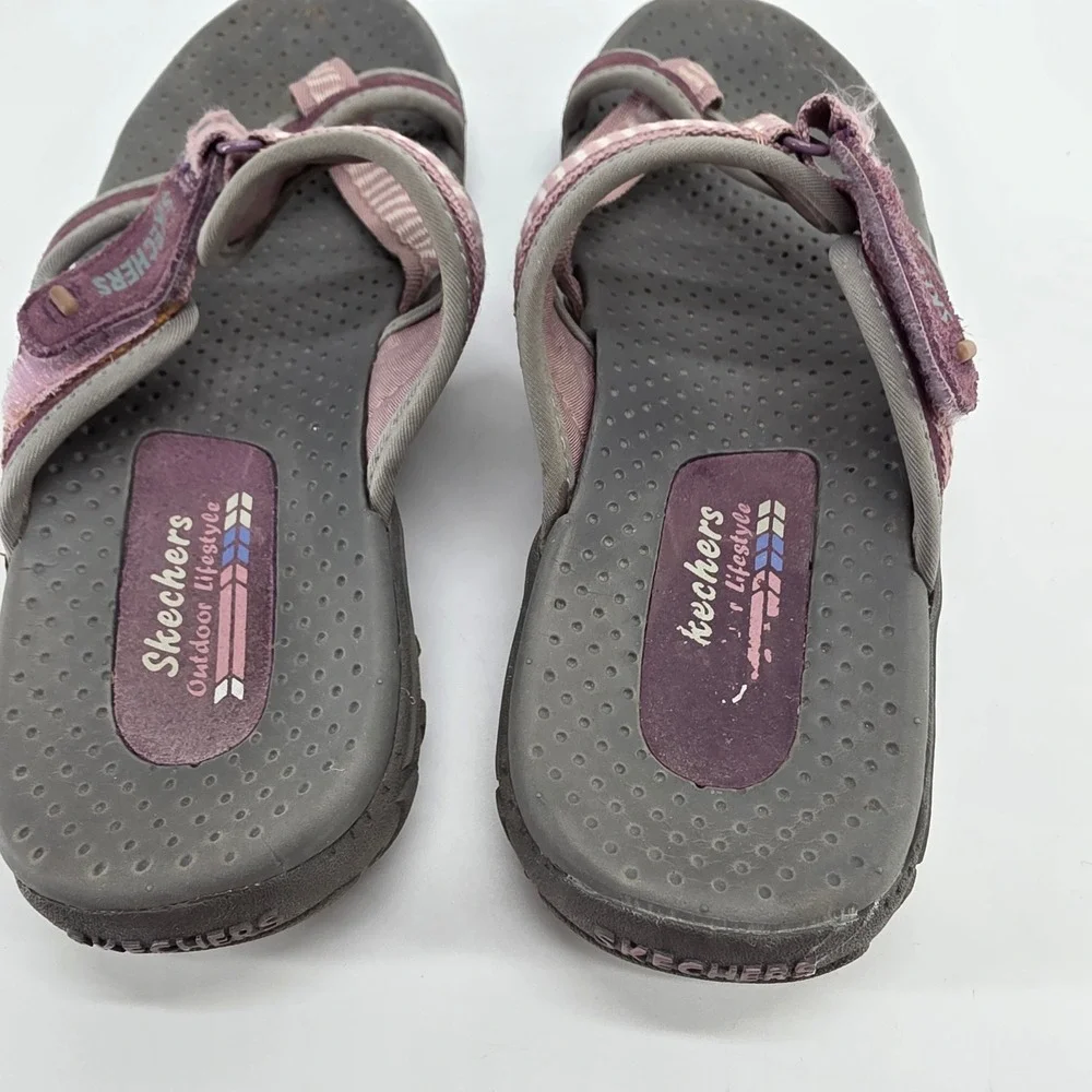 Skechers Reggae Adventure Sandals Purple Gray Outdoor Thong Flip Flop Gorpcore 7